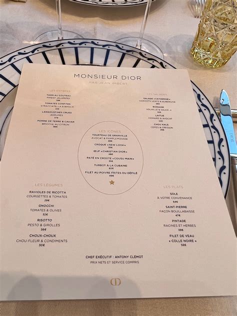 monsieur Dior menu